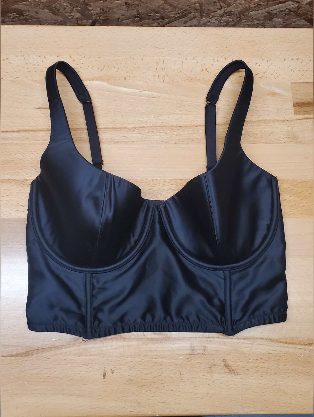 Victoria's Secret- Very Sexy Black Satin Longline Bustier Bra- 32DD